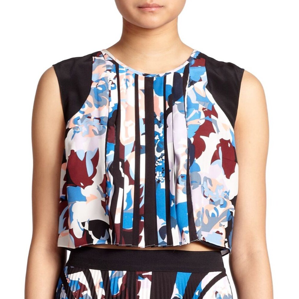 NEW Elizabeth and James XS Top PIA Cubist Floral Pleat 100% Silk Blouse NWT $205